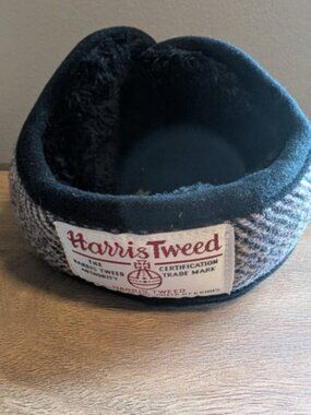 Harris Tweed Ear Muffs - Black with Brown Tweed Behind head style